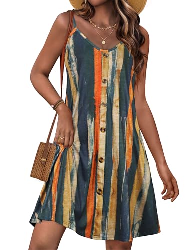 Image of JOELLYUS Summer Dresses for Women Spaghetti Strap Button Down Casual Sundress Beach Cover Up Dress with Pockets 2026