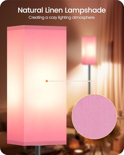 Image of Floor Lamp, Pole with Foot Switch, Modern Standing Lamp Shade, Minimalist Freestanding Lamp (Bulb Not Included), for Living Room, Bedroom Office ETL Listed, Black and Pink P07LD05