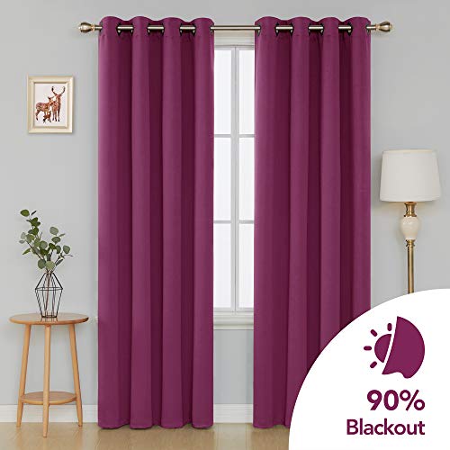 Image of Deconovo Solid Drapes Grommet Top Blackout Thermal Insulated Darkening Curtains for Girls Room, 52x95 Inch, Fuchsia (Solid Blackout Drapes)