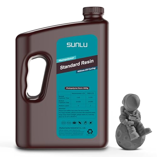 Image of SUNLU 3D Printer Resin 4kg, Fast Curing Standard 3D Resin for Most Resin 3D Printers, 395 to 405nm UV Curing 3D Printing Liquid Photopolymer Resin, Low Shrinkage and High Precision, 4000g, Dark Grey