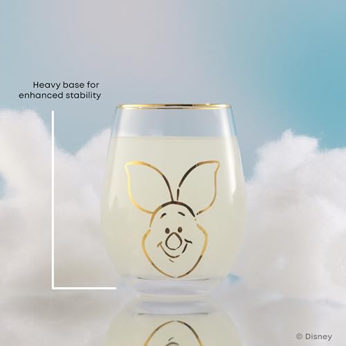 Image of JoyJolt Disney Winnie the Pooh Gold Sketch Stemless Drinking Glasses Set of 4, 19oz Glass Cups ft Pooh Bear Tigger Piglet Eeyore, Disney Kitchen Glassware Set, Winnie the Pooh Adult Gifts