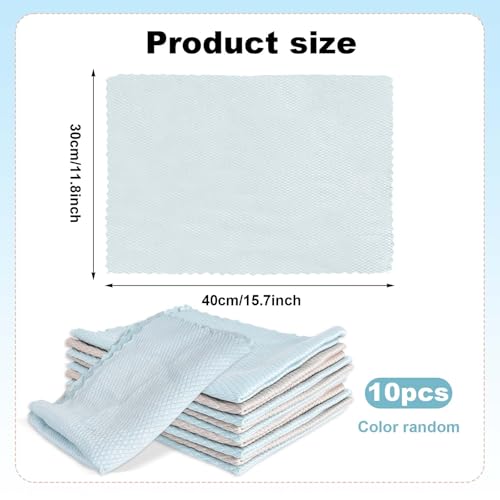 Disnace 10 Stückige Fusselfrei Mikrofasertuch, Multifunktion Fischschuppen Reinigungstücher, Glasreinigungstuch Putztücher Färbig, Wiederverwendbar Putztücher für Küche Fenster Glas Bad, 30 * 40cm