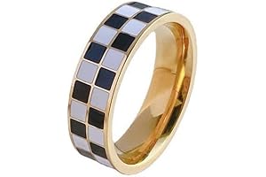 Checkerboard Bands Enamel Rings Statement Finger Ring in Titanium Steel