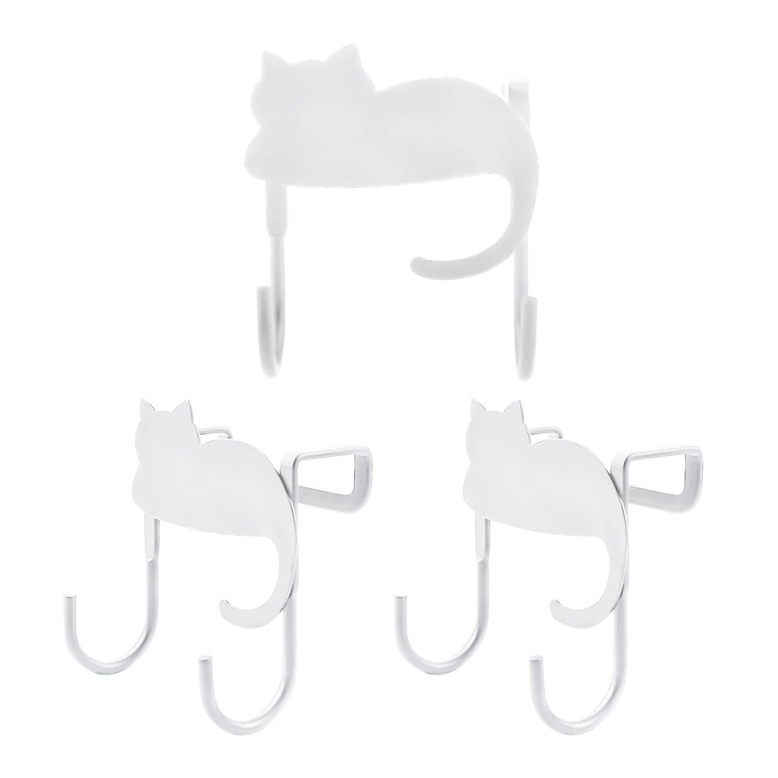 UFURMATE Over Cabinet Door Hooks, 3Pcs Iron Over Door Double Hooks Decorative Cat Over The Cupboard Drawer Hooks Multi-Purpose Hooks for Kitchen
