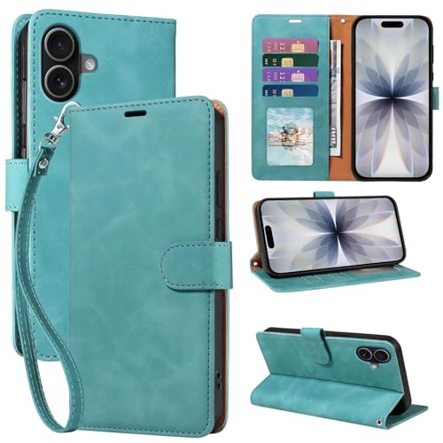 JHWVVTF RFID Blocking for iPhone 17 Wallet Case, 4 Card Slots Holder, Wrist Strap, Soft PU Leather, Shockproof Protective, Phone Stand, Flip Cases, Magnetic Closure, Folio Cover (Green)