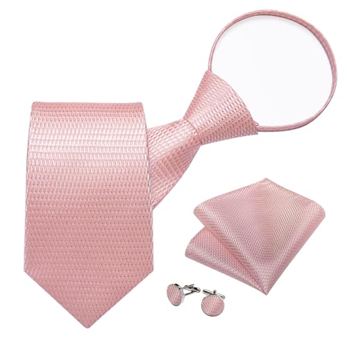 Image of DiBanGu Mens Zipper Ties Silk Adjustable Necktie Pocket Square | Paisley /Striped Pattern,Pre-tied Gift Tie Sets,Jacquard Woven,Pocket Square Cufflinks,Great for Formal & Business Wedding