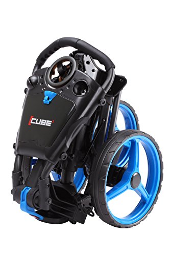 Cube Cart 3 Wheel Push Pull Golf Cart - Two Step Open/Close - Smallest Folding Lightweight Golf Cart In The World - Choose Color! (Charcoal/Blue) #TOP3