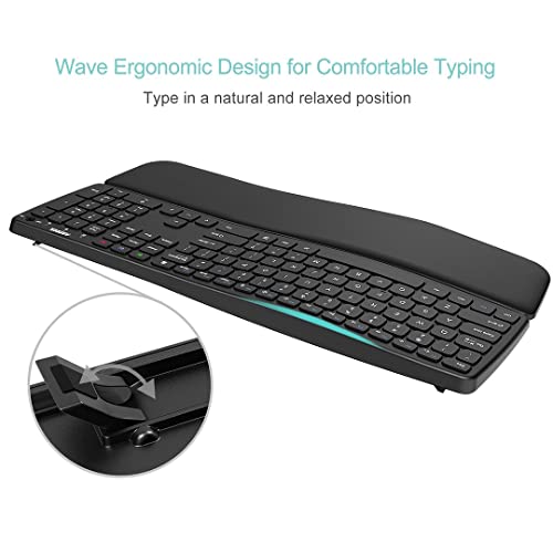 Arteck Universal Wave Ergonomic Keyboard With Palm Rest Multi-Device Full Size Wireless Bluetooth Keyboard For Windows, Ios, Ipad Os, Android, Computer Desktop Laptop Surface Tablet Smartphone #TOP1