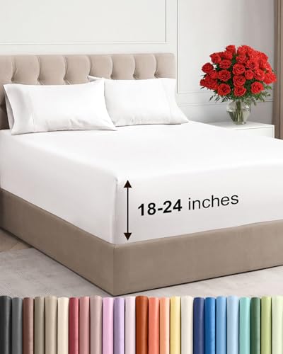 Image of Extra Deep Twin Sheet Set - 4 Piece Breathable and Cooling Sheets - Hotel Luxury Bedding for Women, Men, Kids & Teens - Easy & Secure Fit - Soft and Wrinkle Free - Extra Deep Pockets - Antique White