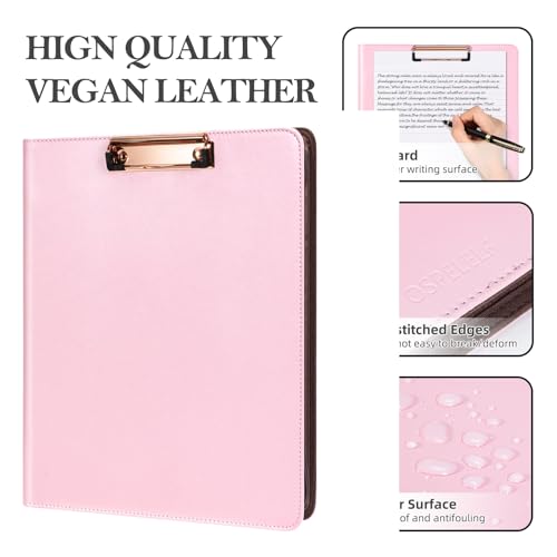 Image of Ospelelf Pink Leather Portfolio Binder 3 Ring, Zippered Clipboard Folder with Storage - 5 Dividers with Pocket, Padfolio for Women,12.1 inch Tablet Sleeve, Refillable Notepad, Card Slot