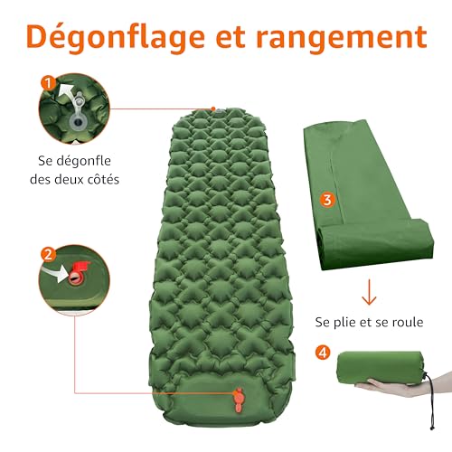 Amazon Basics Tapis de sol de camping, Légère, imperméable, Pompe à pied intégrée, vert olive,190.5 x 57 x 5.6 cm – Image 6