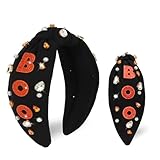 YARIEW Halloween Knotted Headbands for Women Boo Orange Rhinestone Headband for Women Fashion Headband Hair Accessories Halloween Birthday Gift