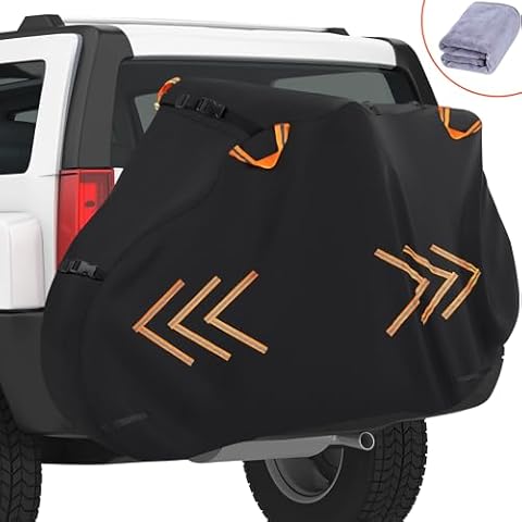 Bike Cover for Transport on Rack, 900D Oxford Bike Rack Cover Heavy Duty Bicycle Covers Outdoor Storage Waterproof Bike Covers for 2 Bikes on Rear Bike Rack for Mountain Road Electric City Bike Cover