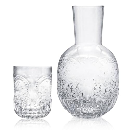 LIUCONGBD - Caraffa per acqua e comodino vintage con bicchiere, caraffa trasparente per il bagno, brocca d'acqua e tazza da notte