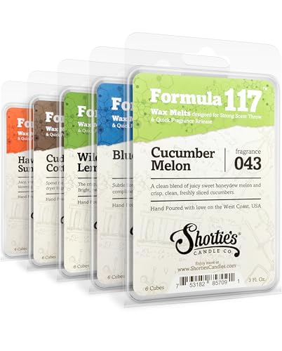 Shorties Candle Company Fresh & Clean Premium Wax Melts Variety 5 Pack - 15 Oz. Strong & Long Lasting Non-Toxic - Made with Essential & Natural Oils - Formula 117