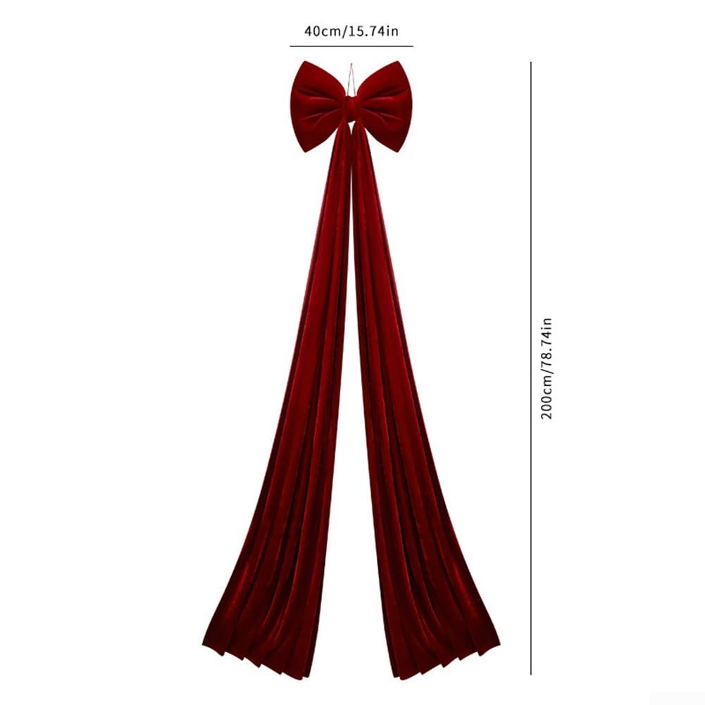 Lazo grande de Navidad, lazos grandes de terciopelo para árbol de Navidad para la temporada de vacaciones para varios ajustes de vacaciones, 15.75 x 78.77 pulgadas (rojo vino)
