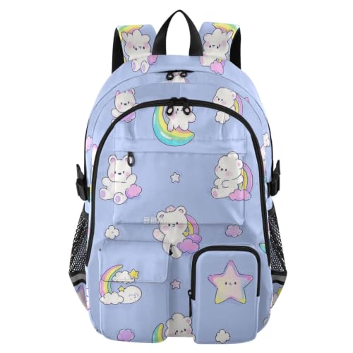 Mochila de viaje para laptop infantil diseño de oso de dibujos animados color morado y lila