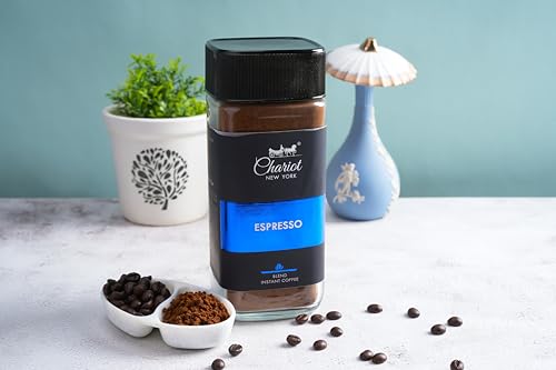 Image of Chariot New York Espresso Blend 200g | 100% Pure Arabica Agglomerated Instant Coffee (No Chicory) with Premium 400ml Steel Coffee Mug | Strong, Bold, Aromatic Cafe-Style Coffee