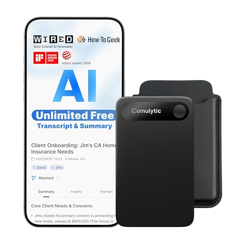 Comulytic Note Pro AI Voice Recorder, Unlimited Transcribe & Summarize, AI Note Taking Recording Device w/Case, App Control, 113 Languages for Calls, Meetings, Lectures, Interviews, Black