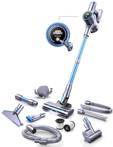 Greenote GSC60 Aspiradora Escoba versátil sin Cable, 33KPA/480W Aspirador sin Cable Potente hasta 55 Mins, Accesorios 10 en 1, con Pantalla Táctil Antienredo para Suelo/Alfombra/Pelos de Animales