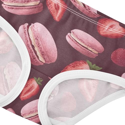 Wusikd Pink Macarons Strawberries Girls' Underwear Cotton Maroon Girls Briefs Soft Toddler Underwear 2T4
