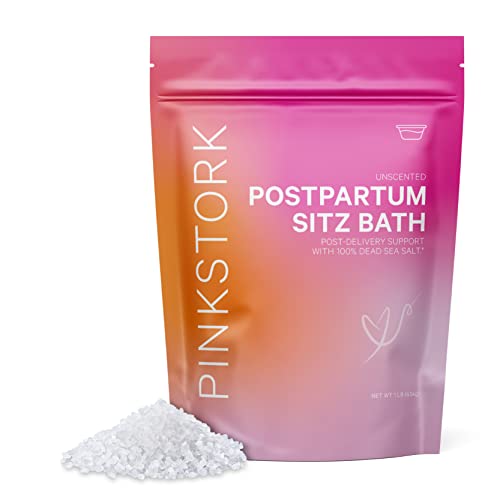 Pink Stork Postpartum Sitz Bath Soak: Dead Sea Salt for Perineal Care & Cleansing, Postpartum Recovery, Labor and Delivery Essentials, Women-Owned, Unscented, 1 lb
