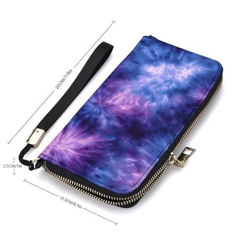 Abstract Blue Purple Tie-dye PU Leather Clutch Long Bifold Wallet, Coin Purse Credit Pass Case, Durable Card-Holder Money Storage for Women Men2