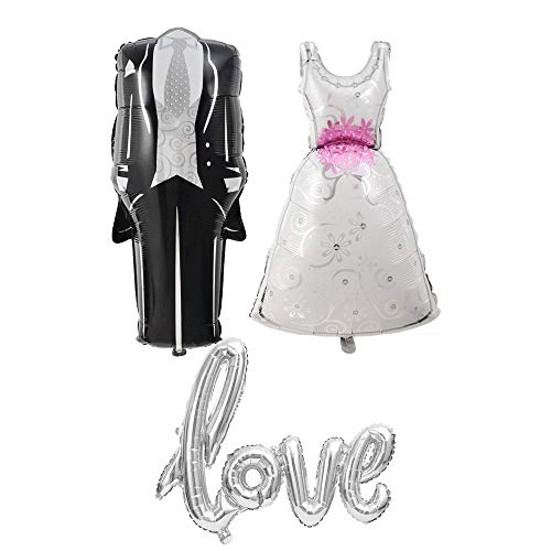 HAIOPS Bride Groom Dress Foil Balloon Love Balloon Jumbo Foil Balloon Handwriting Letter Giant Celebration Balloon Romantic Wedding Bridal Shower Anniversary Engagement Party Decoration (Silver)