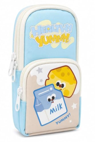 Image of WORSHIPER Double Zipper Pencil Pouch for Kids | Large Capacity Stationery Organizer | Multi-Compartment Pencil Case for School, Office & Travel | Cute Food Theme Design(Healthy Yummy - Pouch)
