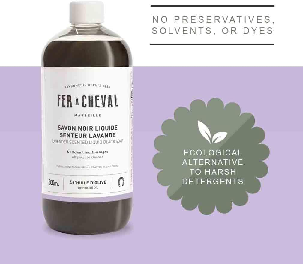 Fer à Cheval All Purpose Cleaner, Lavender Scented Liquid Black Soap with 2 Pack Dishwashing Solid Soap