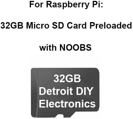 Detroit DIY Electronics Preloaded Micro Sd Card for All Raspberry Pi Models (32GB Micro with Adapter, Noobs)