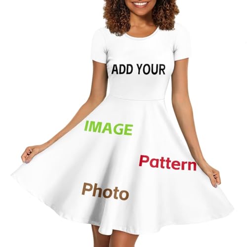 Image of HUGS IDEA Womens Puffy Swing Midi Dress Round Neck Short Sleeve Party A-Line Dresses