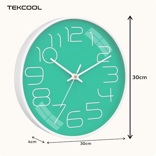 Image of TEKCOOL Plastic Digital Wall Clock 12 inch Silent Quartz Decorative Non-Ticking Classic Clock Battery Operated Round Easy to Read for Room /Home /Kitchen /Bedroom /Office /School-(Light Green)'
