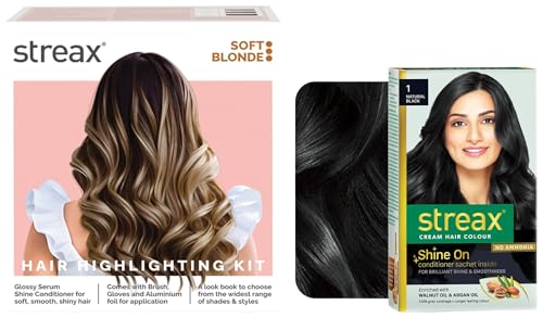 Streax Permanent Hair Colour, 100% Grey coverage Hair Colour Highlight Kit | Blonde Hair Colour, Soft Blonde – Pack of 1