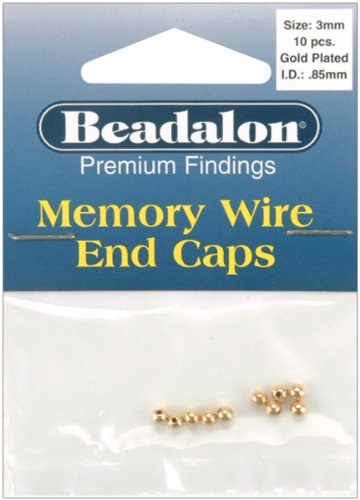 Beadalon Memory Wire End Caps, 3 mm / .12 in, Round, Gold Color, 10 pc