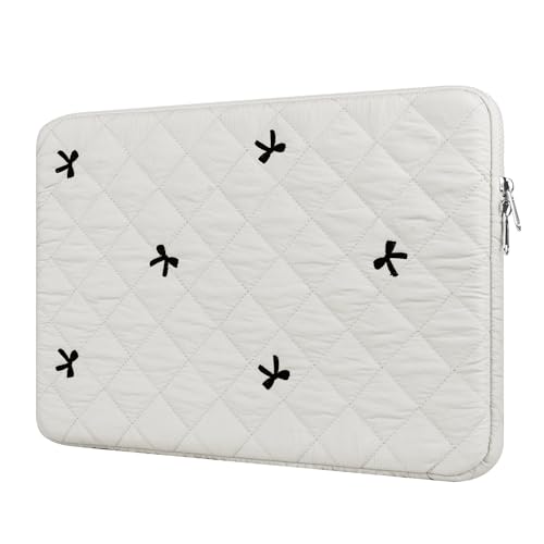BAAGOAZ 11 Inch Laptop Sleeve, Soft Protective Case with Embroidered Bows, Slim Lightweight Bag Compatible with 11 Inch Chromebook MacBook PC Notebook, White