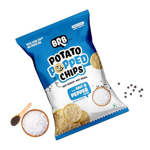 Image of BRB Popped Potato Chips | Salt & Pepper Flavour | Not Fried, Not Baked | 60% Less Oil, Lower Calorie, No Palm Oil, Healthy Snack | 48g /51g Pack (weight may vary)