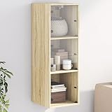 Gecheer Estantería de Pared,Baldas Flotantes,Armario Pared,Armario Pared Colgante,Mueble de Pared Puertas de Vidrio Roble Sonoma 35x37x100 cm
