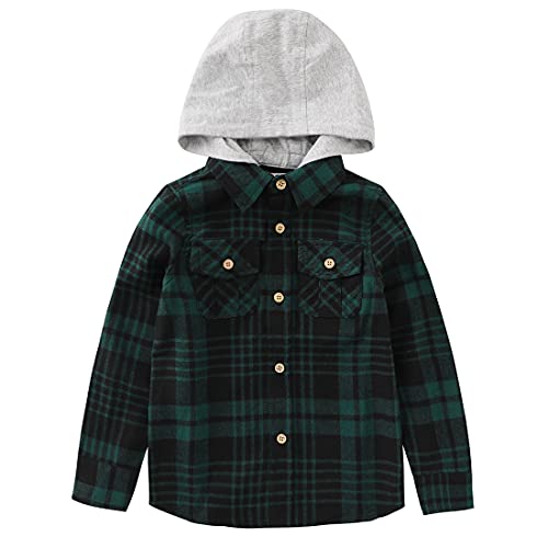 MOMOLAND Little Boys Long Sleeve Button Down Plaid Flannel Shirts with Hood