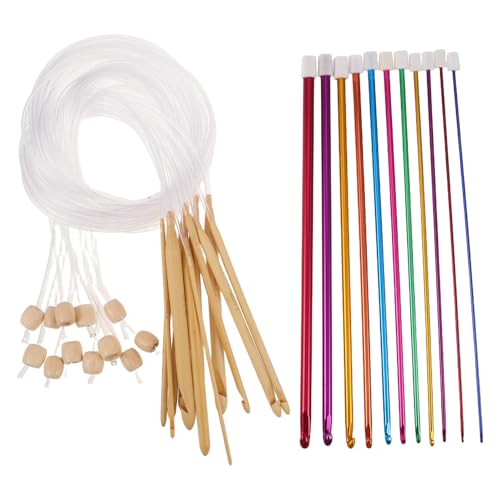 Kit de crochets de tricot tunisien Baluue et aiguilles bois 120 cm pour artisanat et couture DIY