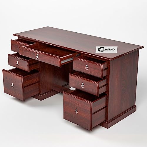 Image of Solid Sheesham Wooden Study Table & Desk with Drawer for Office and Home | Computer Laptop Table | Reading & Writing Desk | Laptop Desk (Mahogany)