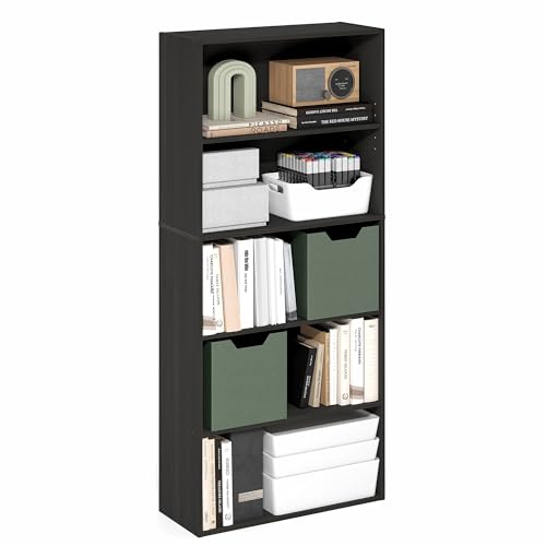 Image of Furinno Jaya Book Shelf, 5-Tier Bookshelf, 52 Inch Tall Standing Bookcase with Adjustable Shelf, 9.5 x 23.6 x 52.6, for Home Office, Bedroom, Living Room, Espresso