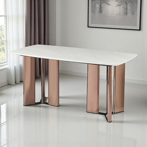 Image of The Attic Modern Crest 6 Seater Dining Set,Cream,Rose Gold & Cream,160Cms