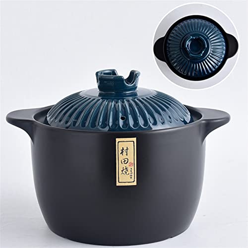 Keramik-Kochtopf, Tontopf, japanischer Donabe, Tontopf kochen, Auflauf, Tontopf Kochgeschirr Eintopf Suppentopf mit Deckel (Blanco : Azul, Size : 4.5L) Cover