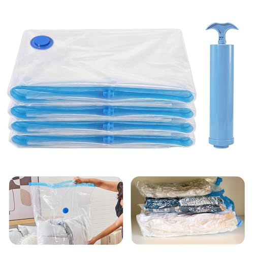 HIVTE Bolsas de Almacenamiento al vacío, 4 Unidades - Jumbo 130 cm x 100 cm con Bomba Manual para Ropa y Bedding