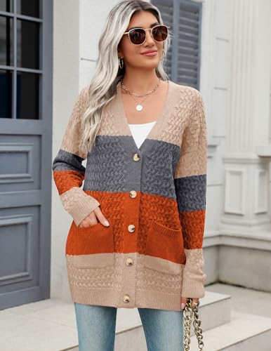 Zeagoo Womens 2025 Long Sleeve Chunky Cable Knit Fall Cardigans Sweaters Button Down Open Front Outerwear with Pockets3