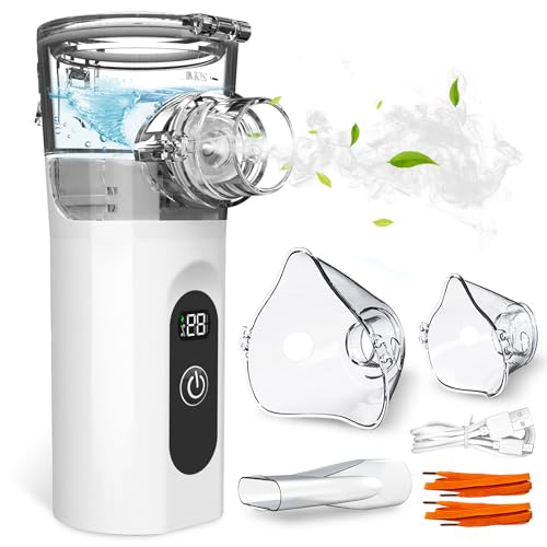 Nebulizador Portátil Silencioso para Adultos y Niños con Pantalla Digital, 2 Modos de Nebulización, Carga USB-C Inhalador, Ideal para Casa y Viaje