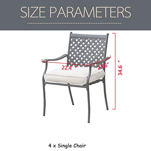 Lokatse Home Outdoor Wrought Iron Dining Chairs Set Of 4, Cast Aluminum Lattice Weave Design With Arms And Seat Cushions, Beige #TOP2