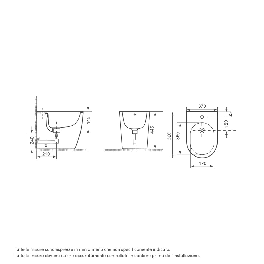 Sanitari filomuro comfort in ceramica bianco lucido vaso rimless h44,5 cm con copriwc soft-close e bidet Mod. Europa