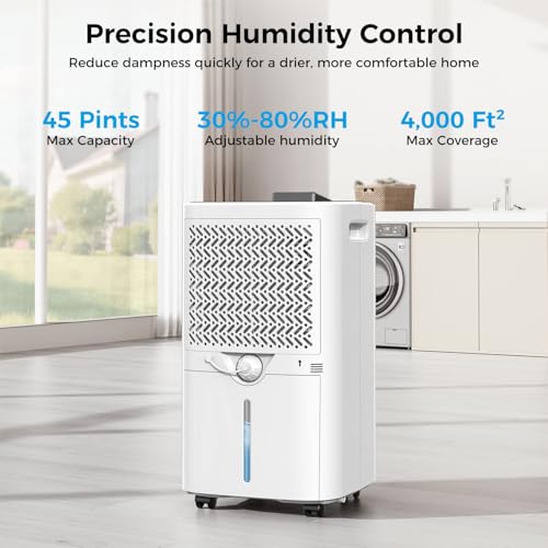Image of Trazico 4000 sq.ft Dehumidifier for Basement, with Drain Hose, 45 Pint /D